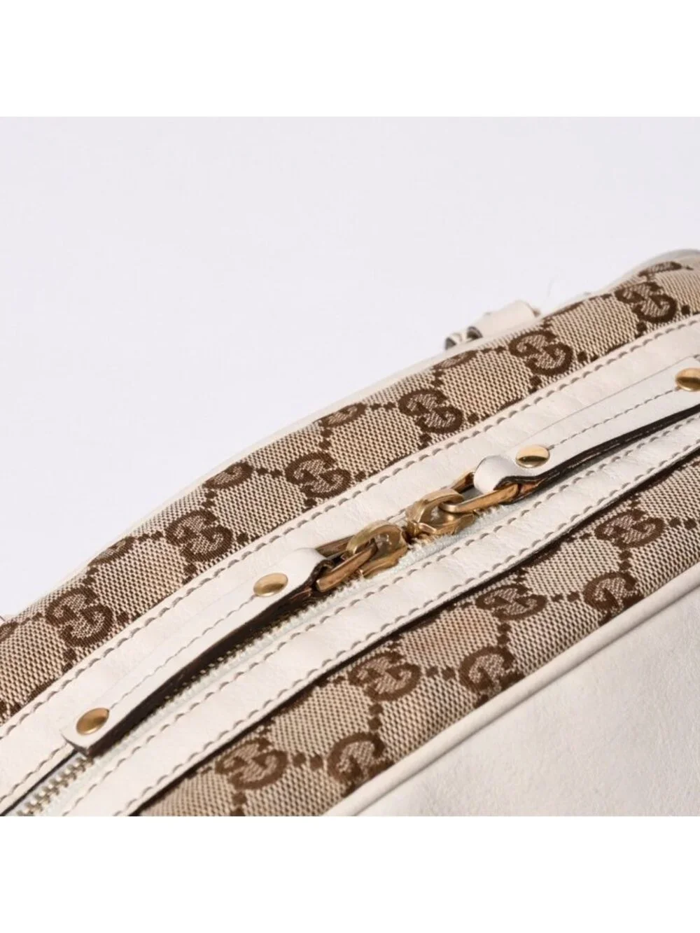 Gucci Guuci GG Canvas Shoulder Bag Beige White